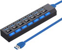 USB3.0 Aポート×7 バスパワー スイッチ付 ケーブル長62.5cm USBハブ USB 3.0 Hub 7ポート 5Gbps高速 USB拡張 独立スイッチ付 USB 3.0 ハブ MacBook/Surface/Chromebook他 ノートPC(2)
