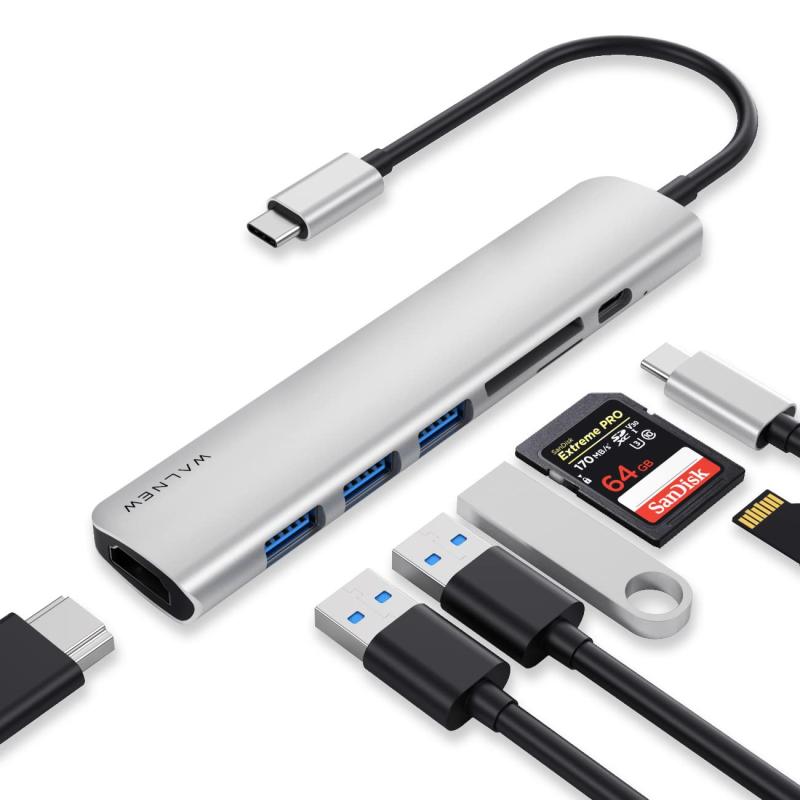 USB C ハブ、WALNEW MacBook Pro USB C アダプター 7-in-1 Type Cハブ 変換アダプター 4K USB C-HDMI出力 100W PD充電 USB3.0ポート ハブ SD/Micro SD カードリーダー USB-