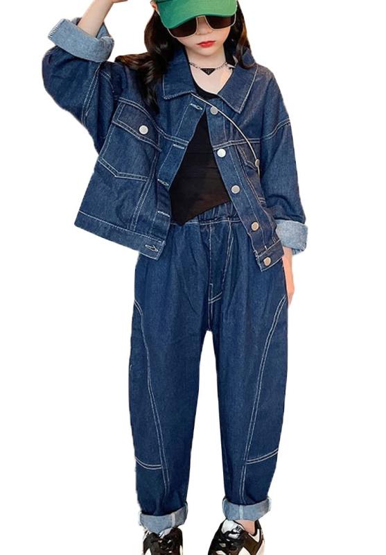 [もうほうきょう] 女の子 2点セット 子供服 セットアップ キッズ 上下セット (デニムジャケット+ デニムパンツ) 春秋 ガールズ ジュニア トップス+ボトムセット