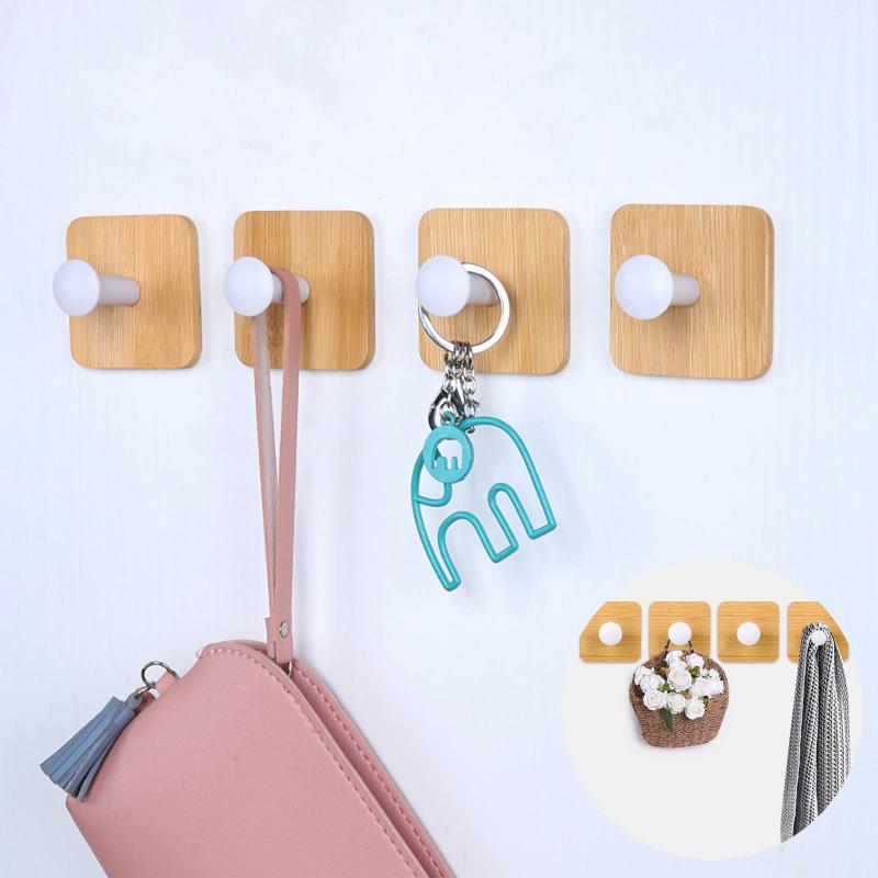 SAPASLIFE フック 粘着 壁掛けフック 強力 粘着フック 壁 傷つけない 穴開けず 壁 フック ウォールフック 防水 防錆 収納フック 木製フック 耐荷重約10KG 壁掛けフック キッチン 玄関 洗面所 オ