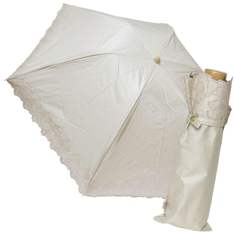 [ヌーヴェル・ジャポネ] Nouvel Japonais 日傘 折りたたみ 晴雨兼用 軽量 UVカット 紫外線対策 遮光率 遮蔽率 99.99％ フラワー ラメ エンブロイダリー(3)