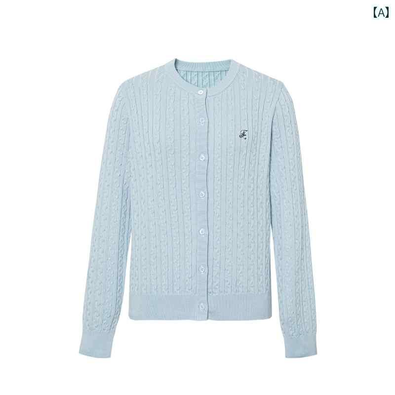 2025春の.イヴリンのシンプルで洗練大人カジュアルコットンカーディガン。学生風のセーター。