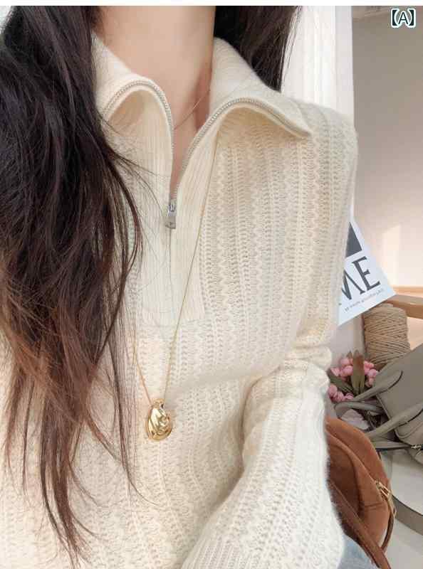 レディース ニット セーター で上品な雰囲気460gの厚手で柔らかな全羊毛素材を使用した半開きのハイネ..