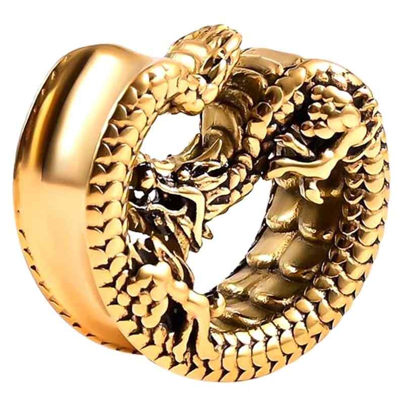 [グリーンピアッシング] ドラゴンダブルフレア ボディピアス ラージホール ステンレス イヤーロブ 立体 HD836