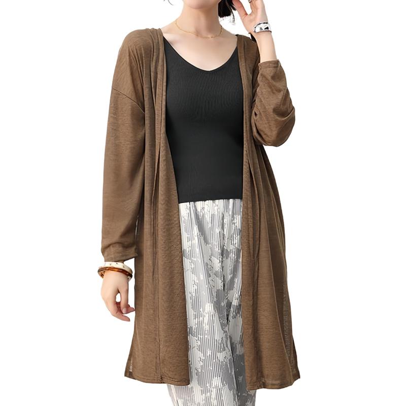 [Gfuracefuliayer] ロングカーディガン サイドスリット 長袖 薄手 レディース トップス 春 夏 秋 柔らかい 軽量 ゆったり カジュアル UVカット シンプル 通気 冷房対策 快適 温度調節 オープンフロ