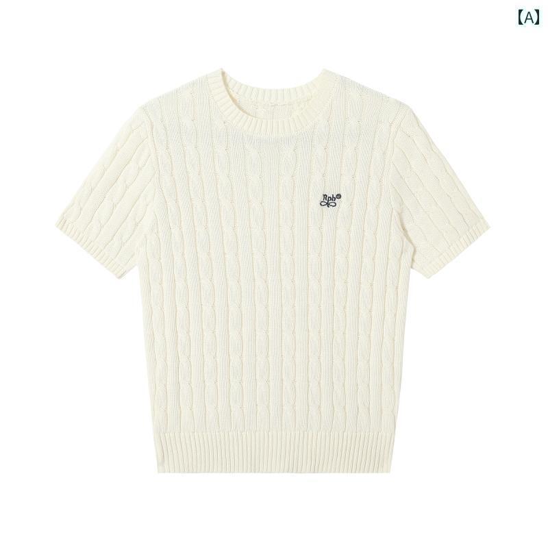 レディース ニット セーター RPBブランドの韓国通勤用編み花柄.万能な丸 cowl ニット Tシャツ.短袖夏用..