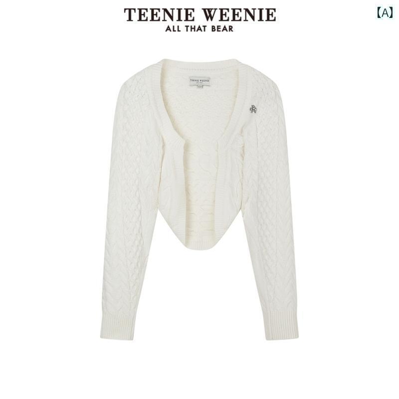 レディース ニット セーター TeenieWeenieのクマ柄のリラックスしたカジュアルで柔らかいセーターのショートカーディガン女性用