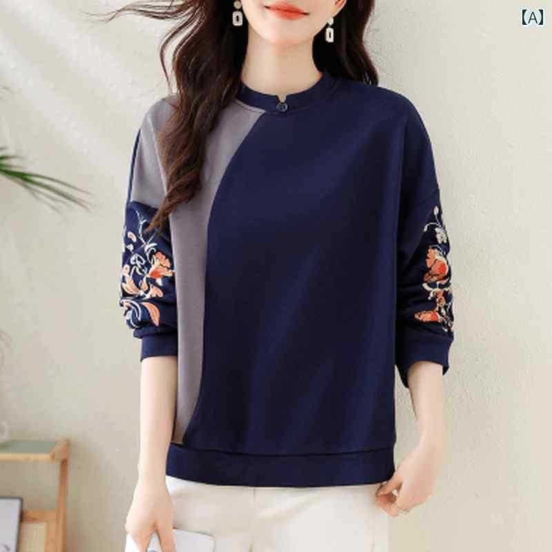 メンズ レディース 刺繍 2025年の中国風トレーナーは春と秋にピッタリ。おしゃれで洋風で上品な大きいサイズ中国風刺繍トップスです。