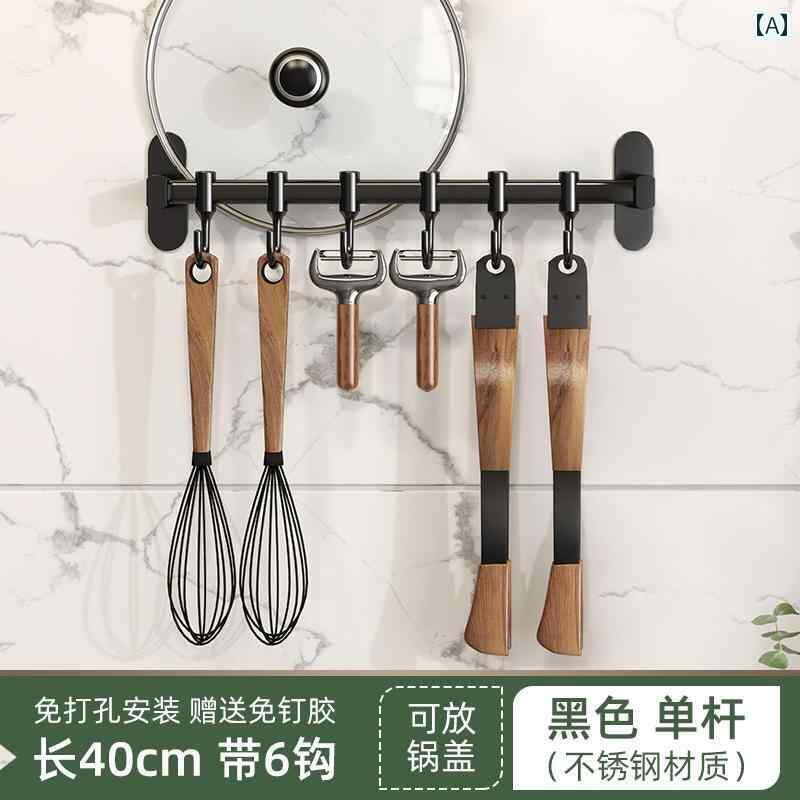 キッチンの置き棚。ステンレスのフック付き。鍋.フライパン.スプーン.フルイスなどを掛ける壁掛け式。..