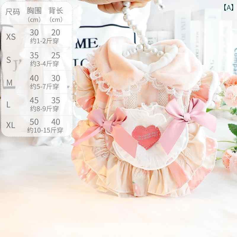 ペット 服 犬服 秋冬にぴったりな厚手犬猫用プリンセス風ラブリーな愛らしい犬用洋服ストロベリー柄の..