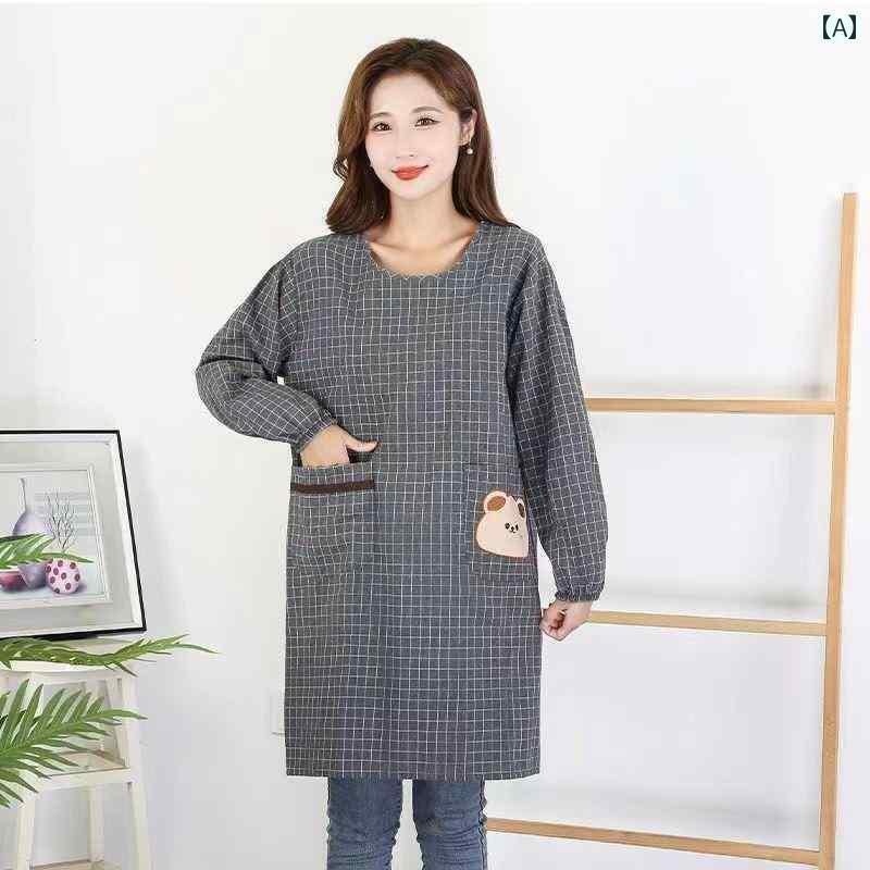 エプロン おしゃれ キッチン 長袖 エプロン コート 大人 ファッション レディース 綿 キッチン ホーム クッキング 服