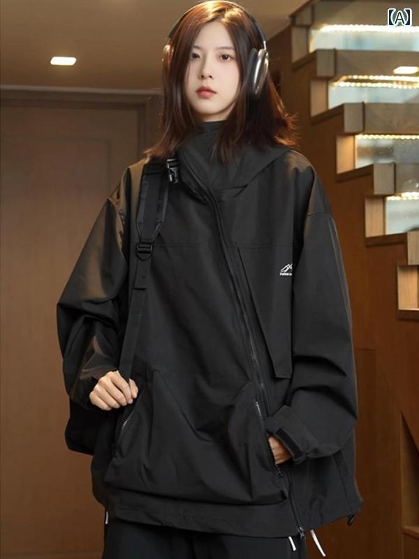 パーカー マウンテン アウトドア アメリカン ヴィンテージ アウトドア 斜め ジッパー ジャケット 女性用 秋冬 マウンテンシリーズ 防風 防水 機能 男性用