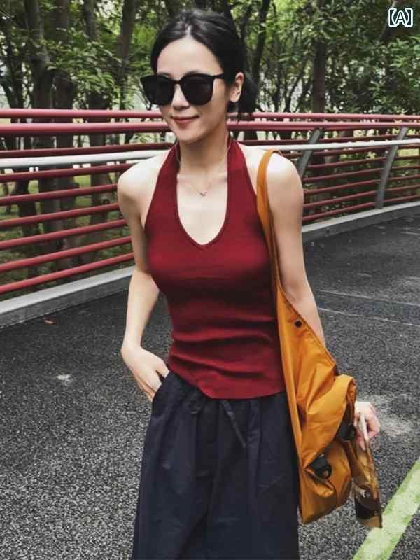 レディース トップス ホルターネック レディース トップス ホルターネック フレンチシック 赤い Vネッ..