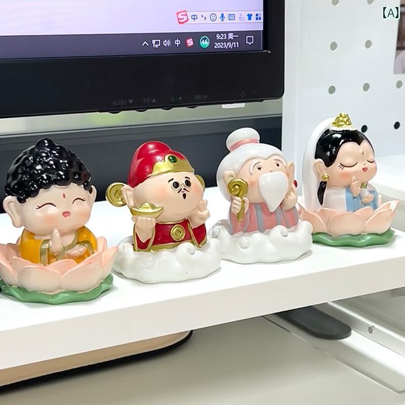 　おもちゃ　ホビー ハッピー フェアリー小 福 神 装飾品 ホーム ワークステーション オフィス デスク トップ 観音 如来 仏 幸運の 蓮(3)
