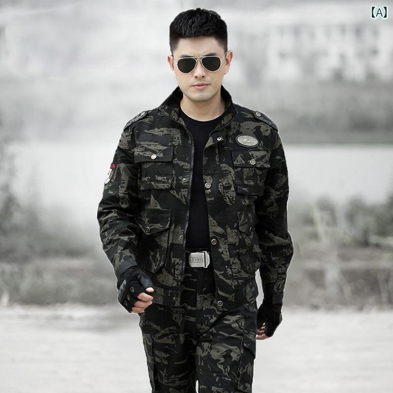 　作業服　セット　上下 春秋 迷彩 スーツ メンズ 綿 厚手 強化 軍 ファン フィールド ユニフォーム 耐摩耗 トレーニング 労働 保護 作業着 大きいサイズ