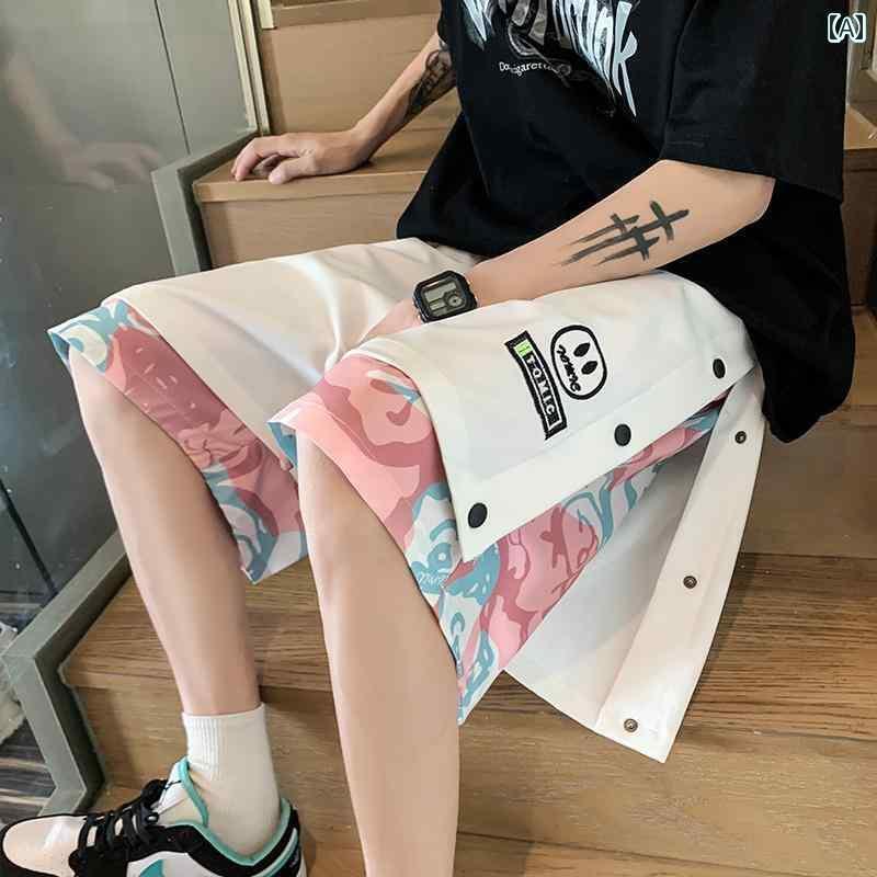 　ショート　ハーフ　パンツ　 男の子 フェイク ツーピース ボタン 付き ショート パンツ 夏の の ミディアム 太った 男性 大きいサイズ アメリカン スポーツの