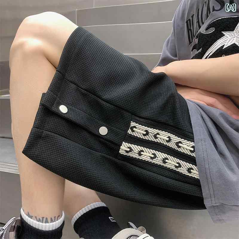 　ショート　ハーフ　パンツ　 ワッフル ボタン 付き ショート パンツ メンズ 夏 2024 スポーツ アウタ..