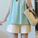 ショート ハーフ パンツ アプリコット コットンと リネンの ショート パンツ レディース 夏 2025 ハイウエスト アウターウェア カジュアル ワイド レッグ ミドル 丈 ワークウェア スポーツ スリークォーター