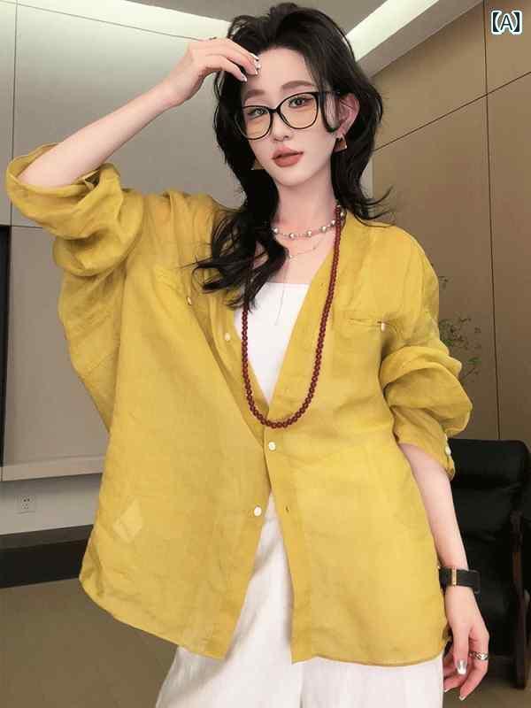 　レディース　シャツ　トップス レディース リネン 日焼け防止 シャツ ジャケット 女性 夏 2024 ホット スタイル チュール アウターウェア ライト 服