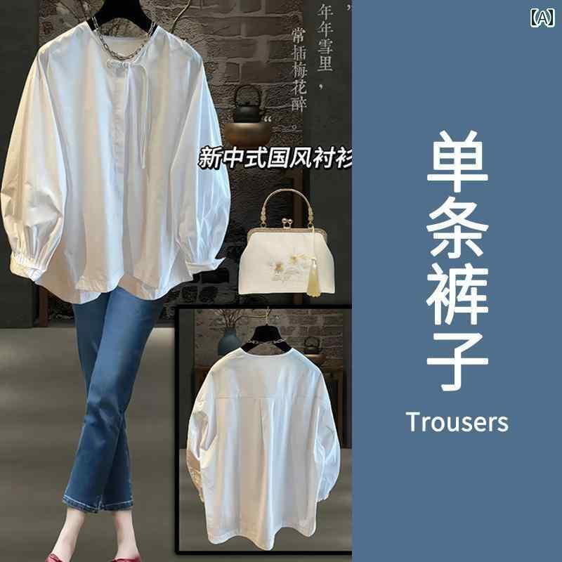 　レディース　シャツ　トップス チャイナ風 レディース 春 2025 ホット 古風お 金の 綿 麻の シャツ ユニークで ユニークな 白い トップ