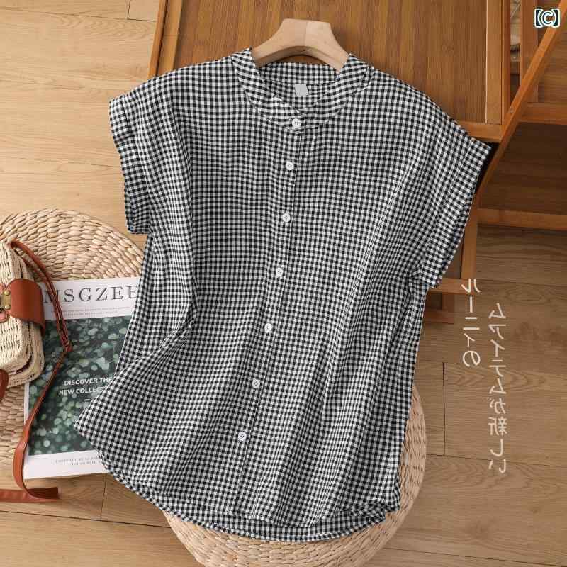 レディース　　シャツ　トップス 西 和 自家製 砂 洗い 防水 リネン 肌に 優しい 通気性 襟 文学 万能 シャツ 白