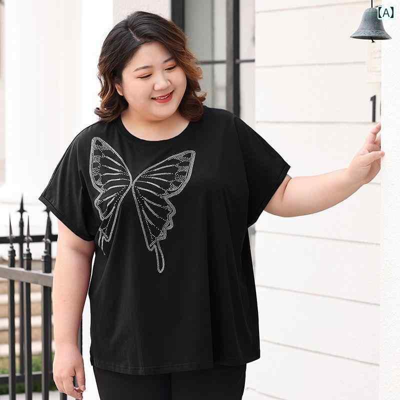 　レディース　シャツ　トップス 300ポンドの 大きめ サイズ 女性用 夏 半袖 Tシャツ 太った 女性向け 中年 母親の お腹を 隠す トップス ゆったりと スリム サマー ドレス