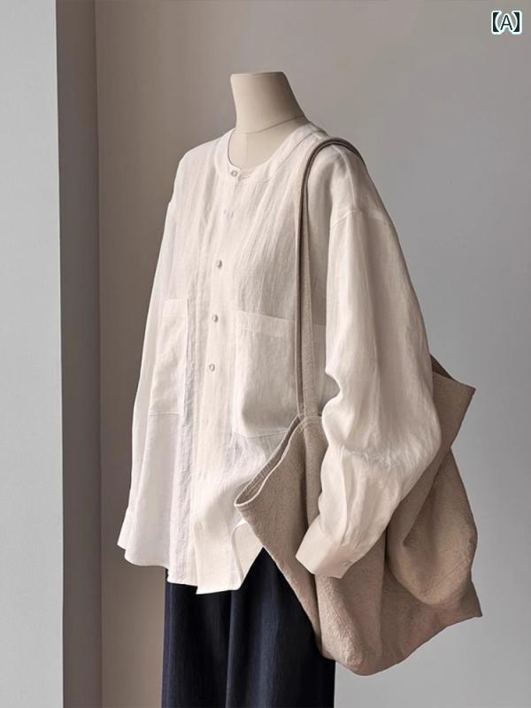 レディース　　シャツ　トップス レトロ 高級の 文学的な 綿 リネンの シャツ トップス レディース 夏の 白い 日焼け防止 リネンシャツ