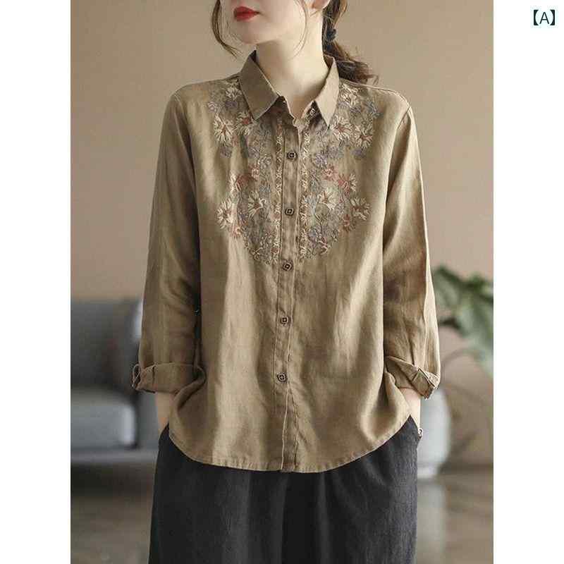 レディース　　シャツ　トップス 女性用 コットンと リネンの トップス 高級 長袖 レディースシャツ 2025 春 レディース 服 軽量 シャツ