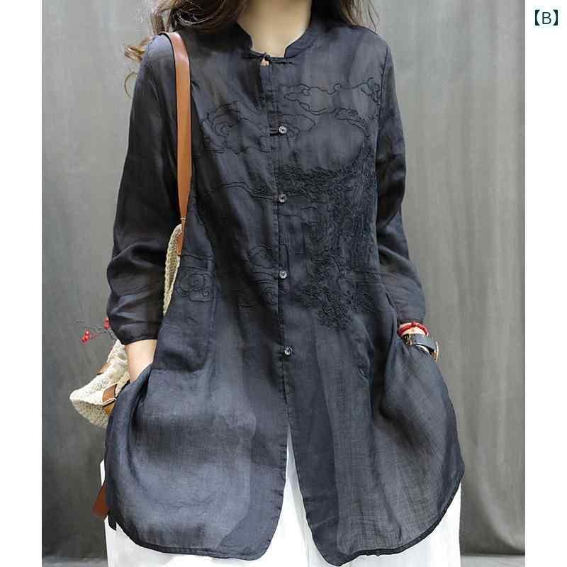 レディース　　シャツ　トップス の 春夏の トップス ユニークで 美しい 小さい シャツ レディース 高級 リネン プリントの 長袖