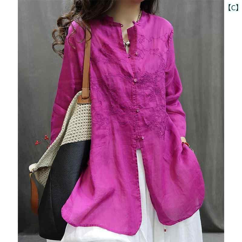 レディース　　シャツ　トップス の 春夏の トップス ユニークで 美しい 小さい シャツ レディース 高級 リネン プリントの 長袖