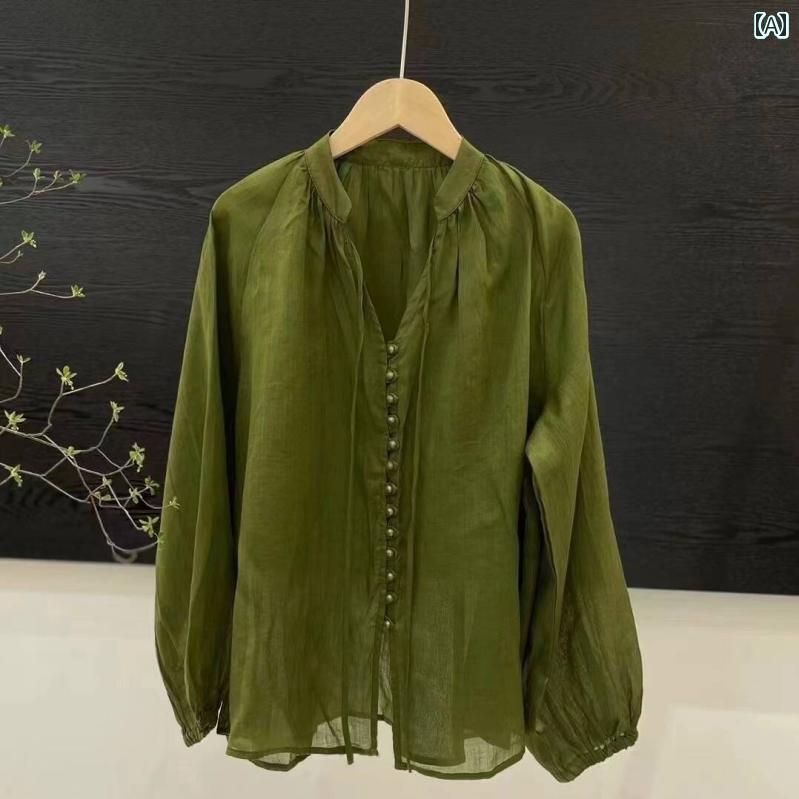 レディース　　シャツ　トップス ラミー アートの フェアリー やや 透明の Vネック リボン バックル 装..