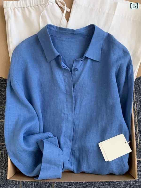 レディース　　シャツ　トップス の 品 高級 リネンシャツ レディース 夏 薄手 ゆったり オールド マネー スタイル コットンリネン シャツ アウターウェア 日焼け防止 トップス