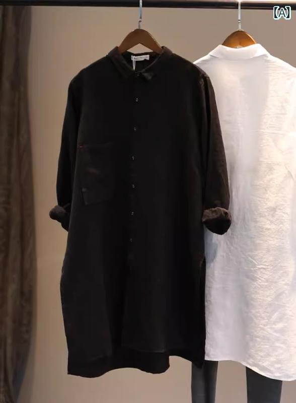 レディース　　シャツ　トップス お 尻を カバー する 大きめ サイズ レディース ミドル丈 トップス 夏の 日焼け防止 リネンシャツ ポロ カラー カーディガン アウターウェア