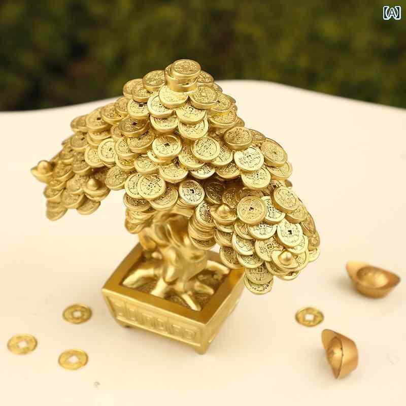 ホビー 雑貨 装飾品 銅貨の 幸運の 木 飾り リビング ルーム フロント デスク ワイン キャビネット ポーチ 金の なる 装飾 新築 祝い 開店 ギフト