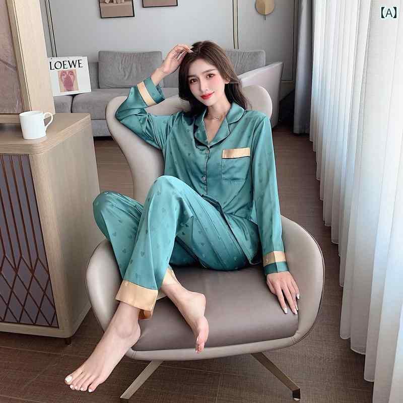 　パジャマ　レディース　上下 冷感 パジャマ レディース 春秋 夏 長袖 薄手 大きいサイズ本 シルク 高級 ホームウェア ツーピース スーツ
