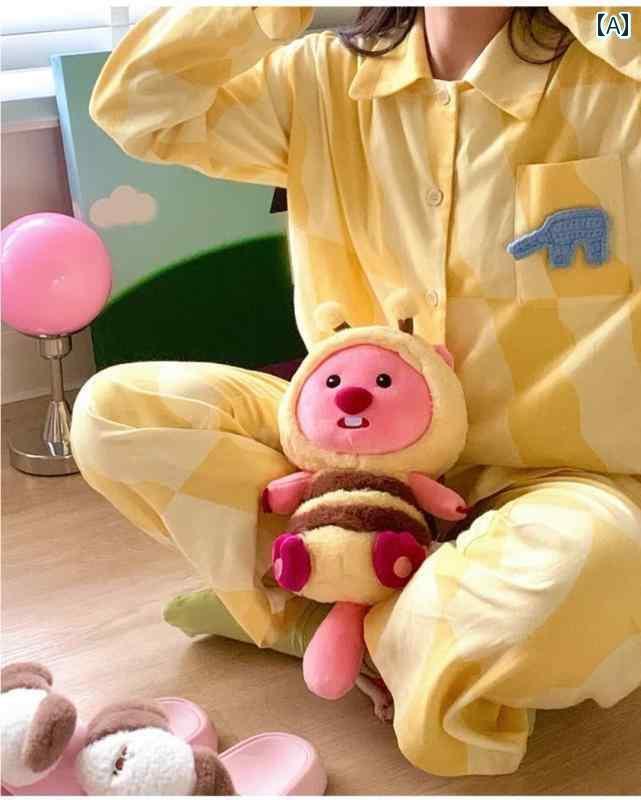 　パジャマ　レディース　上下 イン スタイル カップル パジャマ スーツ 女性 象 離れ 刺繍 起毛 コッ..