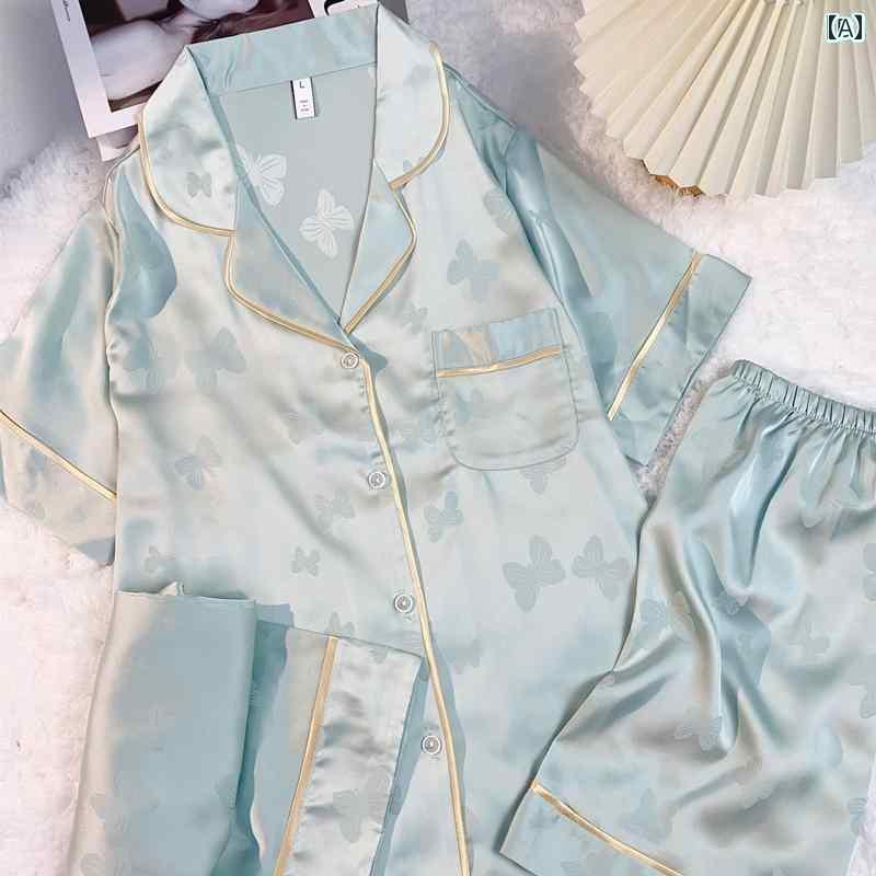 　パジャマ　レディース　上下 女性用 胸 パッド 付き 冷感 パジャマ 夏用 高級 シルク 半袖 パンツ 3点 セット 親友と 母親への ギフト ボックス