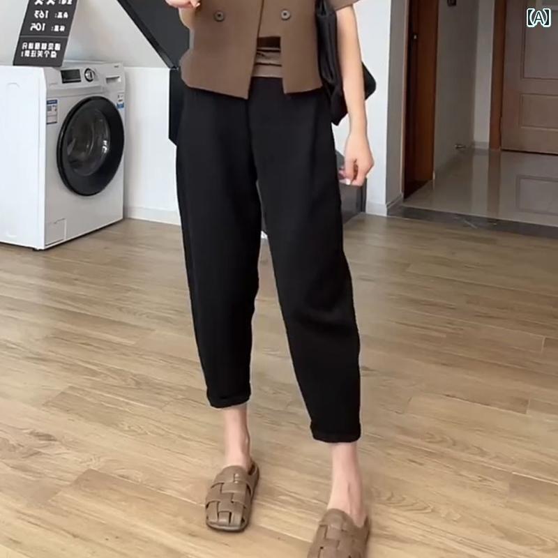 レディース　ハイウエスト　パンツ パンツ 初秋 レディース 九分丈 ハイウエスト スリム 太め mm 大きいサイズ ゆったり カジュアル キャロット