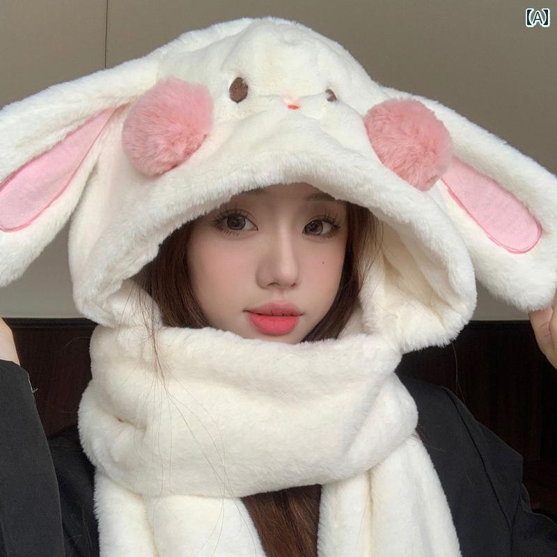 うさぎ耳　帽子　かわいい ぬいぐるみ うさぎ 耳 帽子 マフラー 手袋 オール イン ワン 3点 セット かわいい 女の子 冬 厚手 首 回り 暖かい