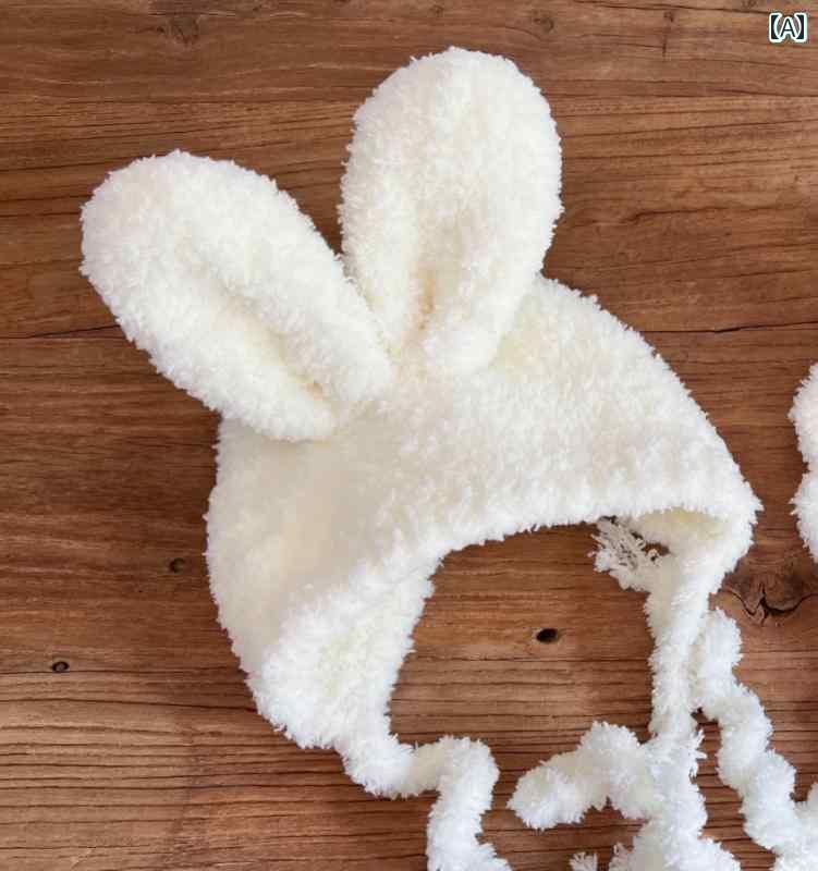 うさぎ耳　帽子　かわいい ニニの かわいい 赤ちゃんの ウサギの 耳の 帽子 秋冬 ウール 手編みの 暖かい 百日の 写真