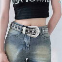 レディース ベルト カジュアル ミレニア ル 湯たんぽ Y2K ゴシック パンク ラインストーン 象嵌 装飾 ベルト 重厚 スタッズと アメリカ