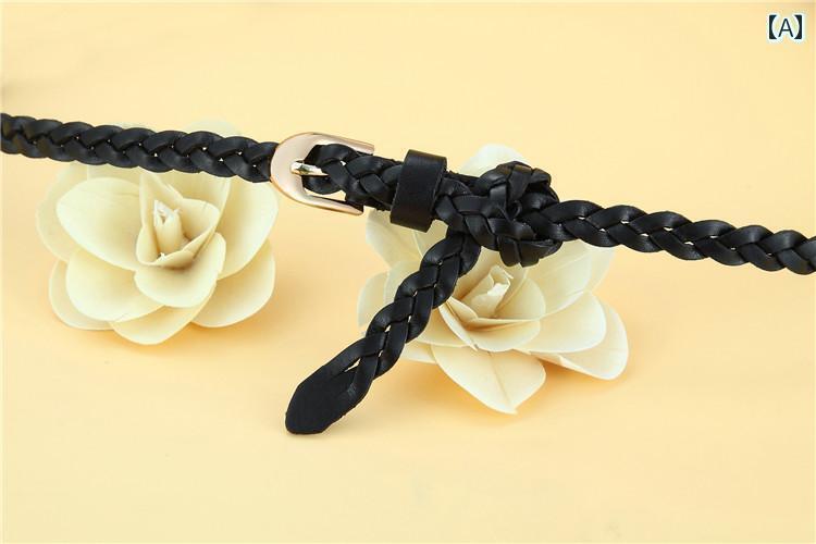 レディース　ベルト　カジュアル 第一層 牛革 ベルト レディース 細 9589 編み込み アクセサリー ドレス デニム 韓国 カジュアル シンプル