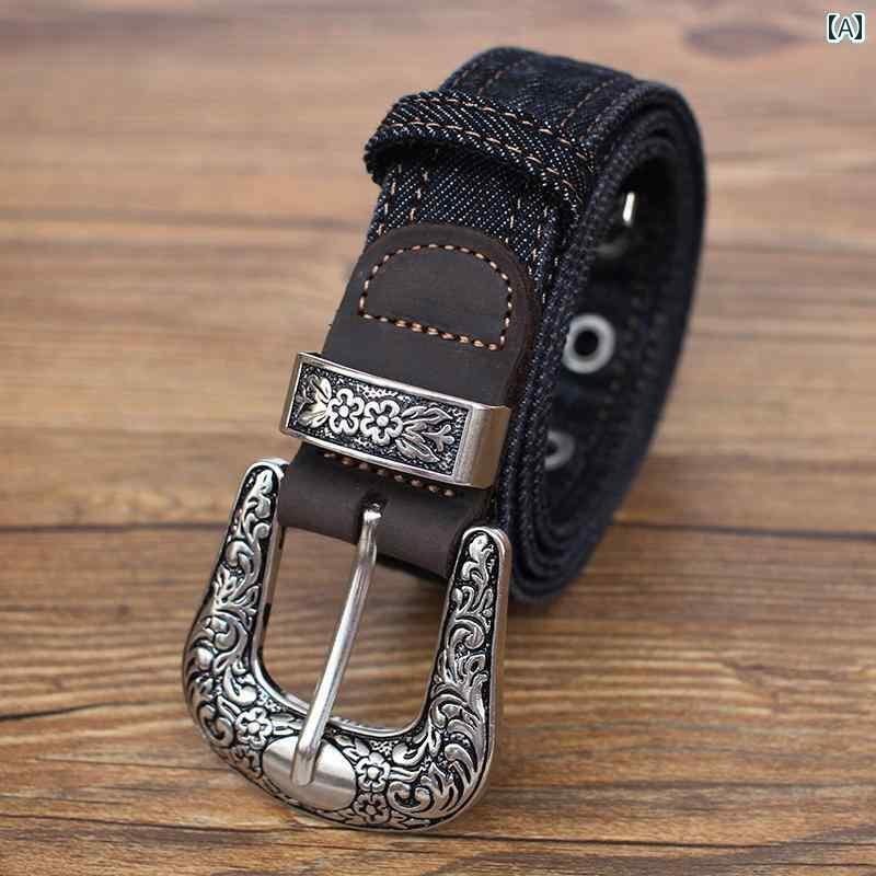 レディース　ベルト　カジュアル ベルト レディース レトロ デニム エスニックの カジュアル ファッション パターン ピン バックルベルト