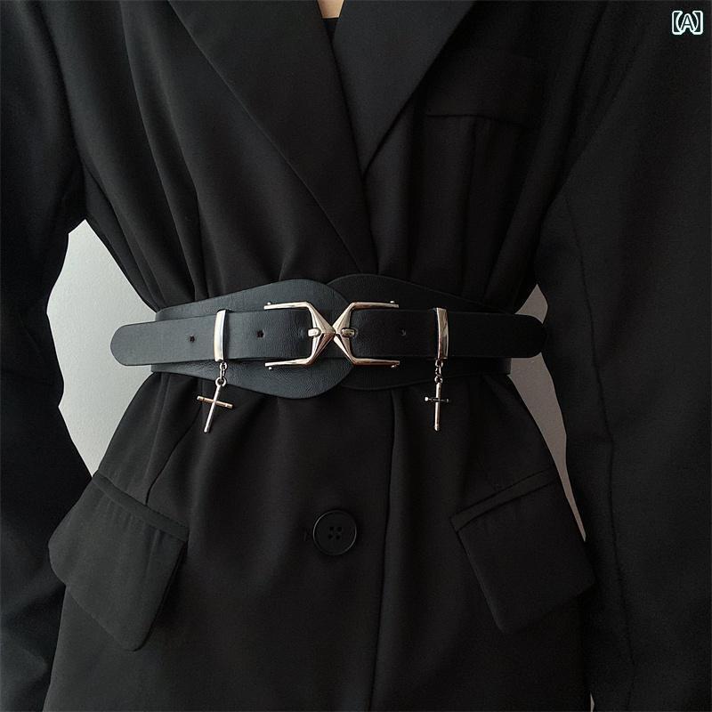 レディース　ベルト　カジュアル 夏の 女性用と アメリカ な クロス パンク ベルト 女性用 ガードル 装飾 ドレス ブラック