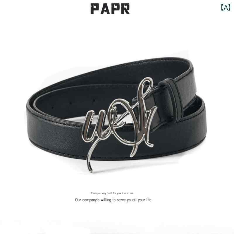 レディース　ベルト　カジュアル PAPR 革 ベルト ロゴ メタル レディースファッション バックルベルト