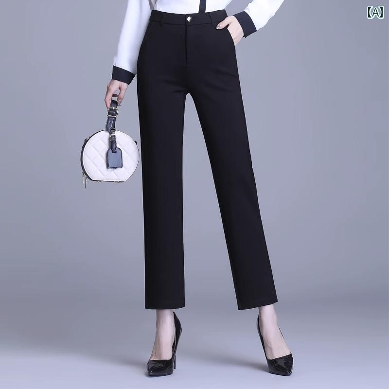 ボタン　ラウンド　アクセサリー ブラック ストレート パンツ レディース 2025 春秋 ウートン プロ ワーク スーツ レディースカジュアル 薄手