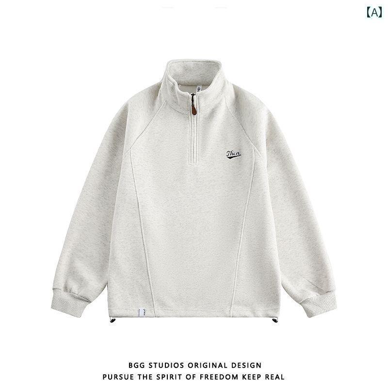 ジッパー　ジャケット　カジュアル メンズ レディースの アメリカ ヘビーウェイト ハーフ ジップ スウ..