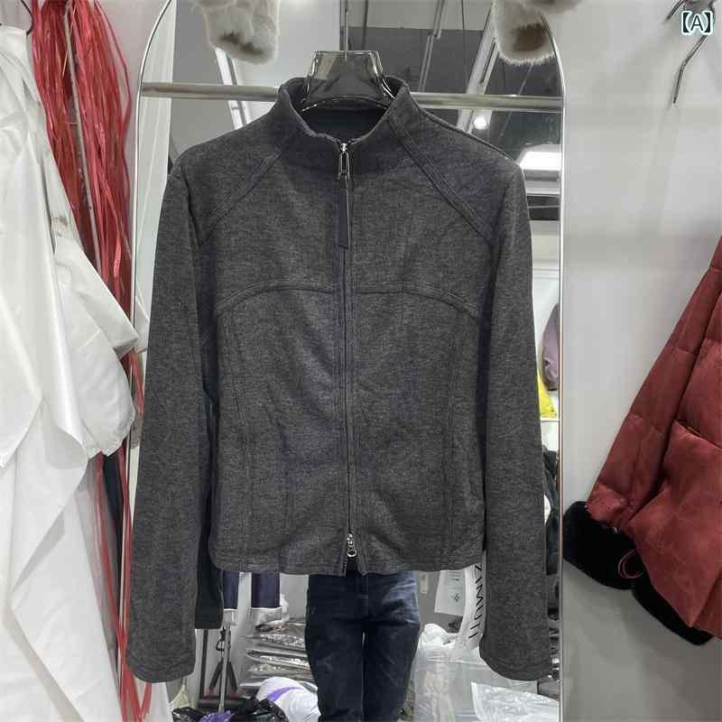 ジッパー　ジャケット　カジュアル 2024 秋冬 スタンドカラー スリム 起毛 セーター レディース ファッ..
