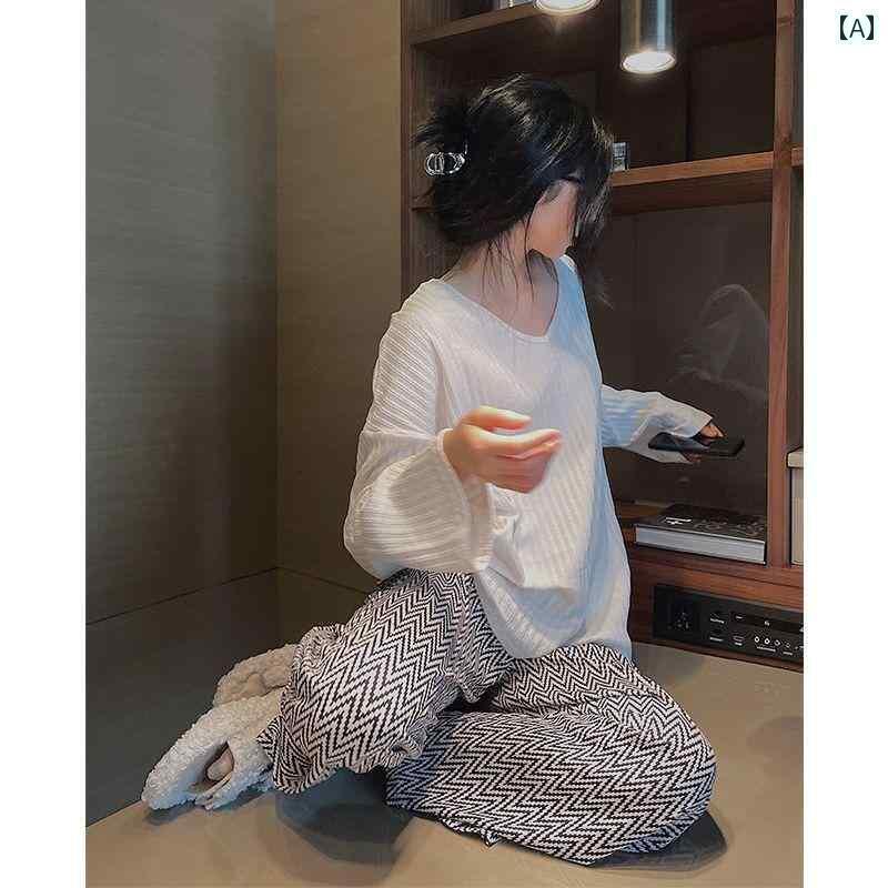 ストライプ　パジャマ　スウェット mm 大きめ サイズ パジャマ 女性 200ポンド 春秋 長袖 ストライプ ホーム 服 スーツ アウターウェア