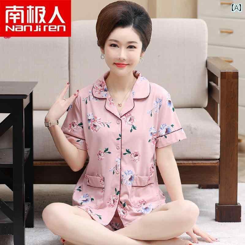 半袖　半ズボン　パジャマ 南極 パジャマ 女性用 夏 ママ 薄手 半袖 カーディガン スーツ 大きいサイズ ゆったり ホーム 服